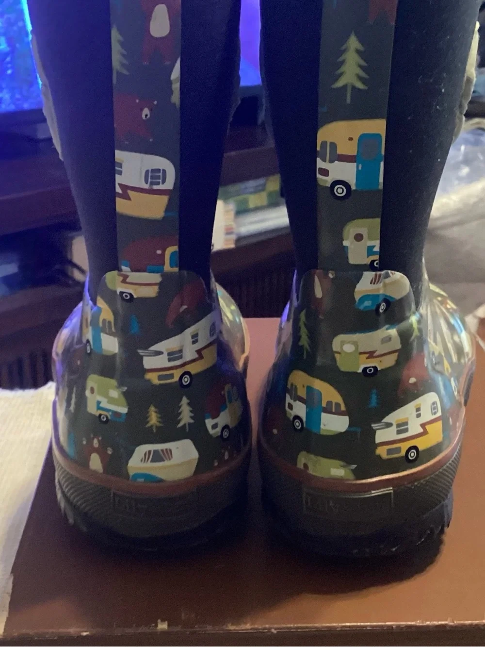 Kids Thick Rainy Boots Camper Print Splashy Outdoors weather Nature NO INSERTS
